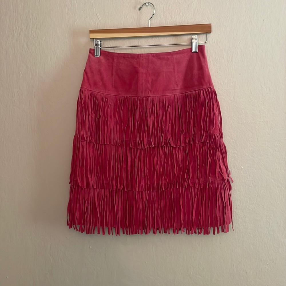 Hot Pink Midi Fringe Skirt